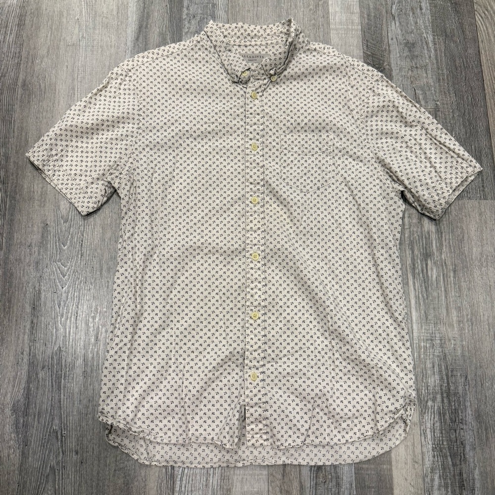 All Saints Cream Pignan Short Sleeve Floral Button Down Shirt - Medium